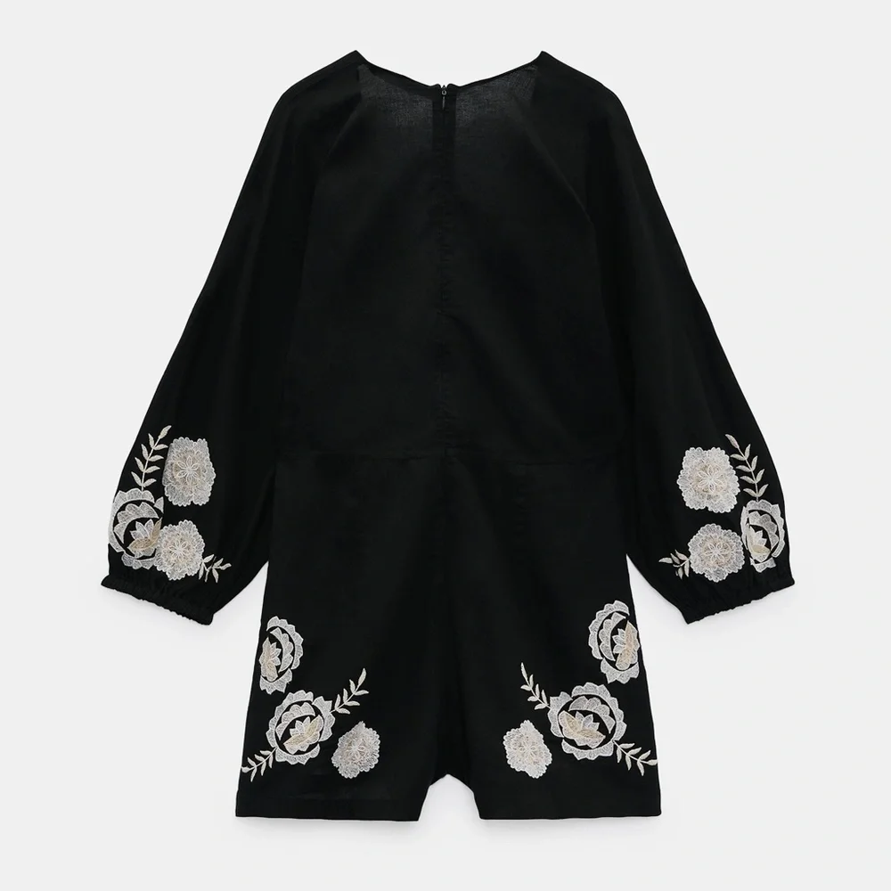 Zara EMBROIDERED LINEN BLEND JUMPSUIT - Picture 9 of 9
